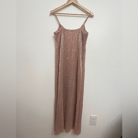 1. STATE Dramatic Pause Lustre Pink Nude Sequin Midi Adjustable Strap Slip Dress - Picture 3 of 10